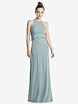 Front View Thumbnail - Morning Sky Bias Ruffle Empire Waist Halter Maxi Dress with Adjustable Straps