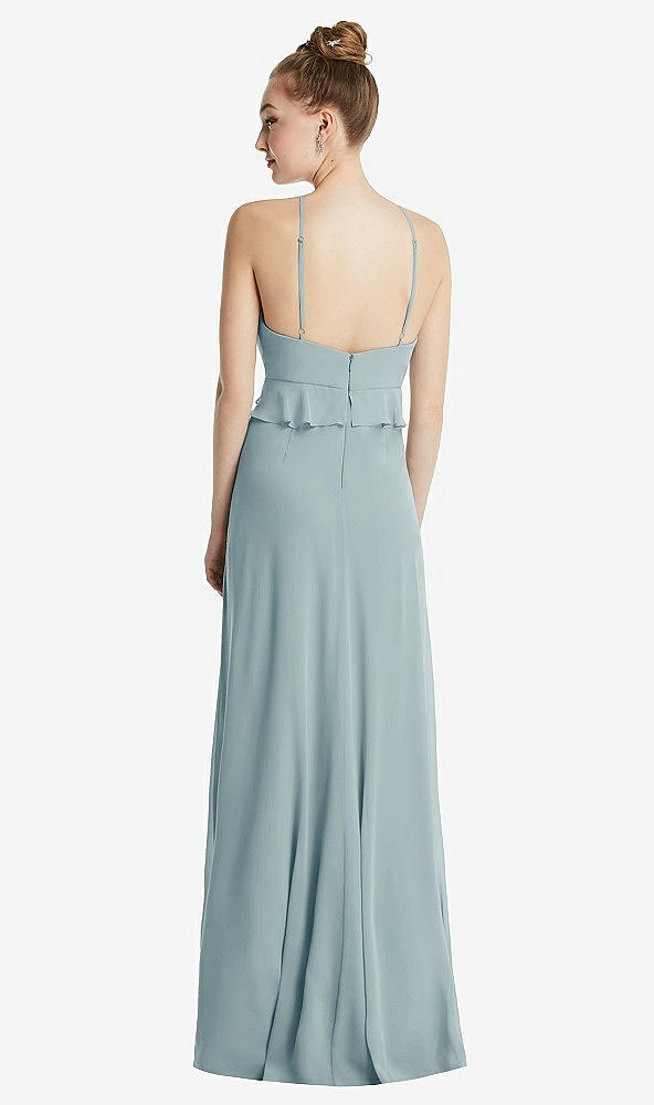 Back View - Morning Sky Bias Ruffle Empire Waist Halter Maxi Dress with Adjustable Straps