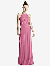 Front View Thumbnail - Orchid Pink Bias Ruffle Empire Waist Halter Maxi Dress with Adjustable Straps