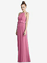 Side View Thumbnail - Orchid Pink Bias Ruffle Empire Waist Halter Maxi Dress with Adjustable Straps