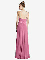 Rear View Thumbnail - Orchid Pink Bias Ruffle Empire Waist Halter Maxi Dress with Adjustable Straps
