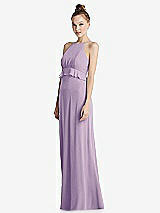 Side View Thumbnail - Pale Purple Bias Ruffle Empire Waist Halter Maxi Dress with Adjustable Straps
