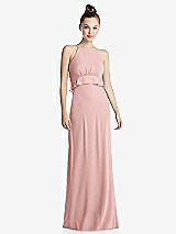 Front View Thumbnail - Rose - PANTONE Rose Quartz Bias Ruffle Empire Waist Halter Maxi Dress with Adjustable Straps