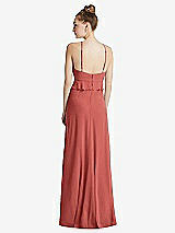 Rear View Thumbnail - Coral Pink Bias Ruffle Empire Waist Halter Maxi Dress with Adjustable Straps