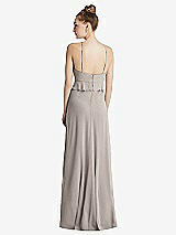 Rear View Thumbnail - Taupe Bias Ruffle Empire Waist Halter Maxi Dress with Adjustable Straps