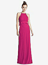 Front View Thumbnail - Think Pink Bias Ruffle Empire Waist Halter Maxi Dress with Adjustable Straps