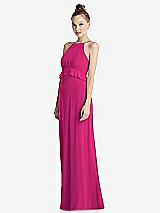 Side View Thumbnail - Think Pink Bias Ruffle Empire Waist Halter Maxi Dress with Adjustable Straps