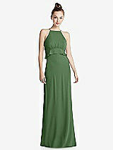 Front View Thumbnail - Vineyard Green Bias Ruffle Empire Waist Halter Maxi Dress with Adjustable Straps