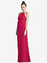Side View Thumbnail - Vivid Pink Bias Ruffle Empire Waist Halter Maxi Dress with Adjustable Straps