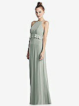 Side View Thumbnail - Willow Green Bias Ruffle Empire Waist Halter Maxi Dress with Adjustable Straps