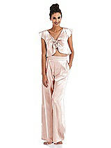 Front View Thumbnail - Blush Satin Wide-Leg Lounge Pants with Pockets - Ray