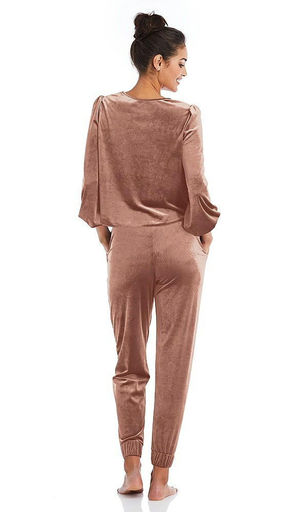 Back View - Tawny Rose Velvet Joggers with Pockets - May