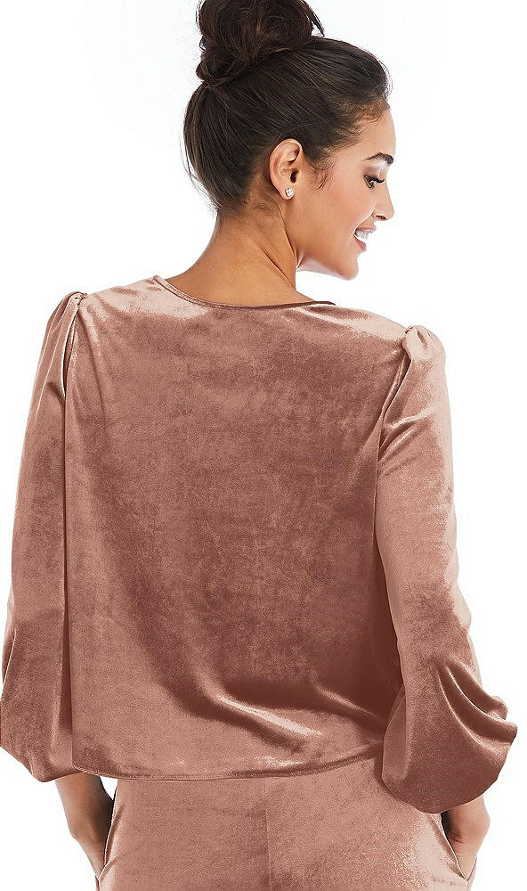 Back View - Tawny Rose Velvet Pullover Puff Sleeve Top - Rue