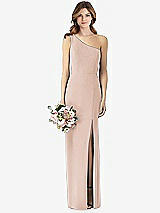 Front View Thumbnail - Cameo One-Shoulder Crepe Trumpet Gown with Front Slit