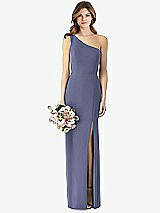 Front View Thumbnail - French Blue One-Shoulder Crepe Trumpet Gown with Front Slit