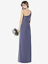 Rear View Thumbnail - French Blue One-Shoulder Crepe Trumpet Gown with Front Slit