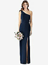 Front View Thumbnail - Midnight Navy One-Shoulder Crepe Trumpet Gown with Front Slit