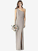 Front View Thumbnail - Taupe One-Shoulder Crepe Trumpet Gown with Front Slit