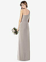 Rear View Thumbnail - Taupe One-Shoulder Crepe Trumpet Gown with Front Slit
