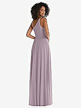 Rear View Thumbnail - Lilac Dusk One-Shoulder Chiffon Maxi Dress with Shirred Front Slit