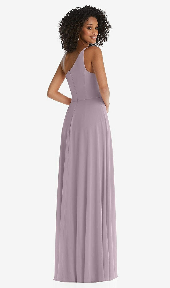Back View - Lilac Dusk One-Shoulder Chiffon Maxi Dress with Shirred Front Slit