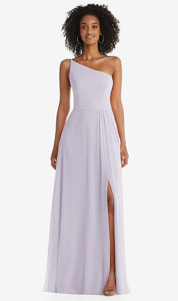 Front View - Moondance One-Shoulder Chiffon Maxi Dress with Shirred Front Slit