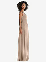 Side View Thumbnail - Topaz One-Shoulder Chiffon Maxi Dress with Shirred Front Slit