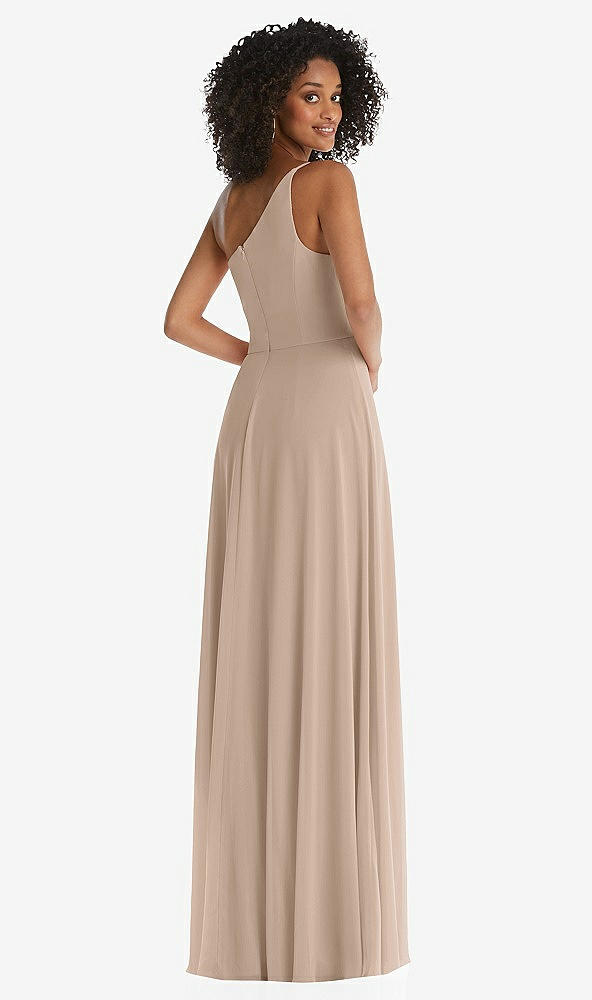 Back View - Topaz One-Shoulder Chiffon Maxi Dress with Shirred Front Slit