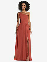 Front View Thumbnail - Amber Sunset One-Shoulder Chiffon Maxi Dress with Shirred Front Slit