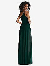 Rear View Thumbnail - Evergreen One-Shoulder Chiffon Maxi Dress with Shirred Front Slit