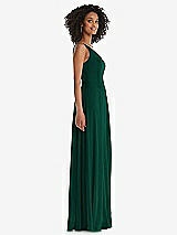 Side View Thumbnail - Hunter Green One-Shoulder Chiffon Maxi Dress with Shirred Front Slit