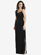 Front View Thumbnail - Black Asymmetrical One-Shoulder Velvet Maxi Slip Dress