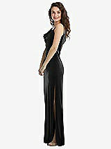 Side View Thumbnail - Black Asymmetrical One-Shoulder Velvet Maxi Slip Dress