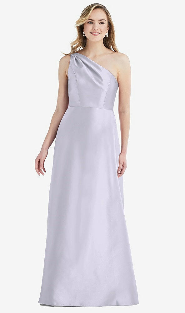 Front View - Silver Dove Pleated Draped One-Shoulder Satin Maxi Dress with Pockets