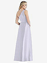 Rear View Thumbnail - Silver Dove Pleated Draped One-Shoulder Satin Maxi Dress with Pockets