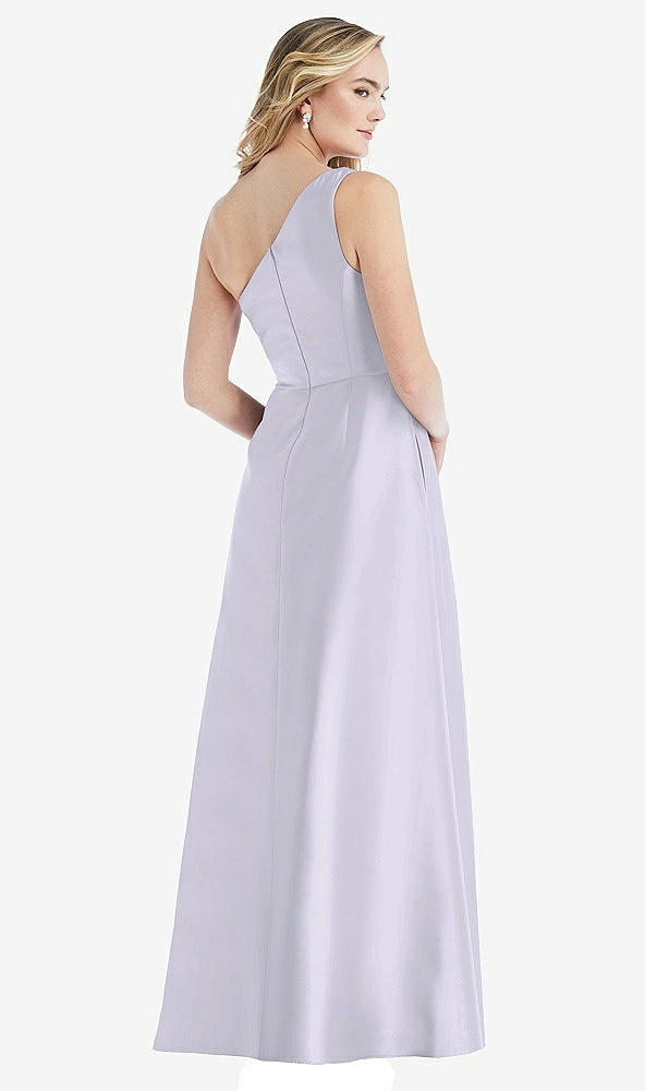 Back View - Silver Dove Pleated Draped One-Shoulder Satin Maxi Dress with Pockets