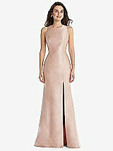 Front View Thumbnail - French Blue Jewel Neck Bowed Open-Back Trumpet Dress with Front Slit