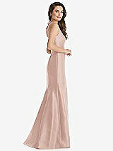 Side View Thumbnail - Toasted Sugar Jewel Neck Bowed Open-Back Trumpet Dress with Front Slit