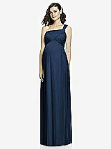 Front View Thumbnail - Midnight Navy One-Shoulder Asymmetrical Draped Wrap Maternity Dress