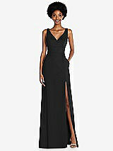 Front View Thumbnail - Black Square Low-Back A-Line Dress with Front Slit and Pockets