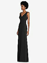 Side View Thumbnail - Black Square Low-Back A-Line Dress with Front Slit and Pockets