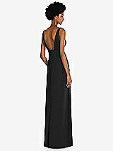 Rear View Thumbnail - Black Square Low-Back A-Line Dress with Front Slit and Pockets