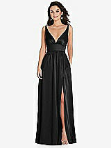 Front View Thumbnail - Black Deep V-Neck Shirred Skirt Maxi Dress with Convertible Straps