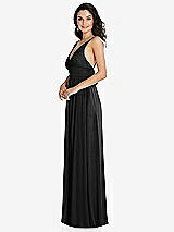 Side View Thumbnail - Black Deep V-Neck Shirred Skirt Maxi Dress with Convertible Straps
