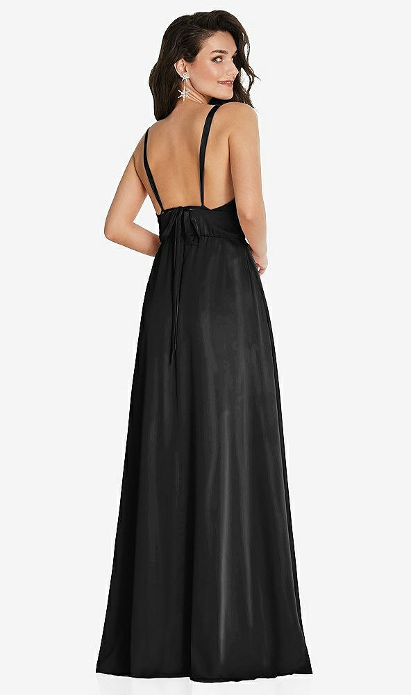 Back View - Black Deep V-Neck Shirred Skirt Maxi Dress with Convertible Straps