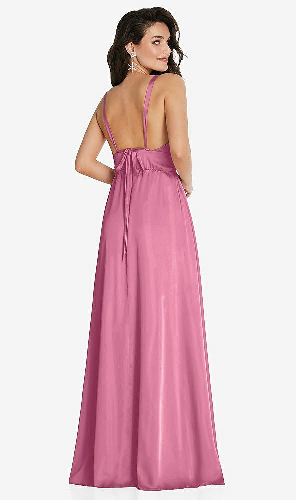 Back View - Orchid Pink Deep V-Neck Shirred Skirt Maxi Dress with Convertible Straps