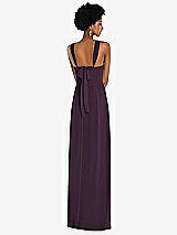 Rear View Thumbnail - Aubergine Draped Chiffon Grecian Column Gown with Convertible Straps