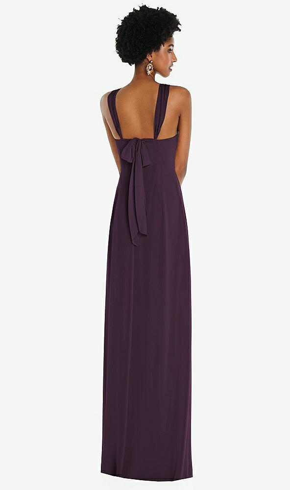 Back View - Aubergine Draped Chiffon Grecian Column Gown with Convertible Straps