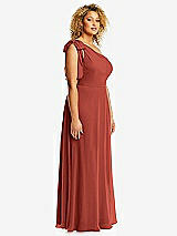 Side View Thumbnail - Amber Sunset Draped One-Shoulder Maxi Dress with Scarf Bow