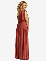 Rear View Thumbnail - Amber Sunset Draped One-Shoulder Maxi Dress with Scarf Bow